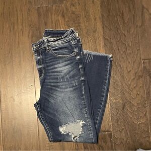 Cello Dark Blue Distressed Ankle Jeans